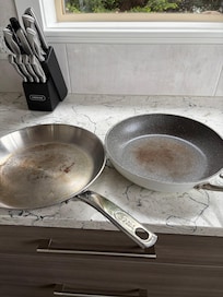 Burnt frying pans that could not be cleaned