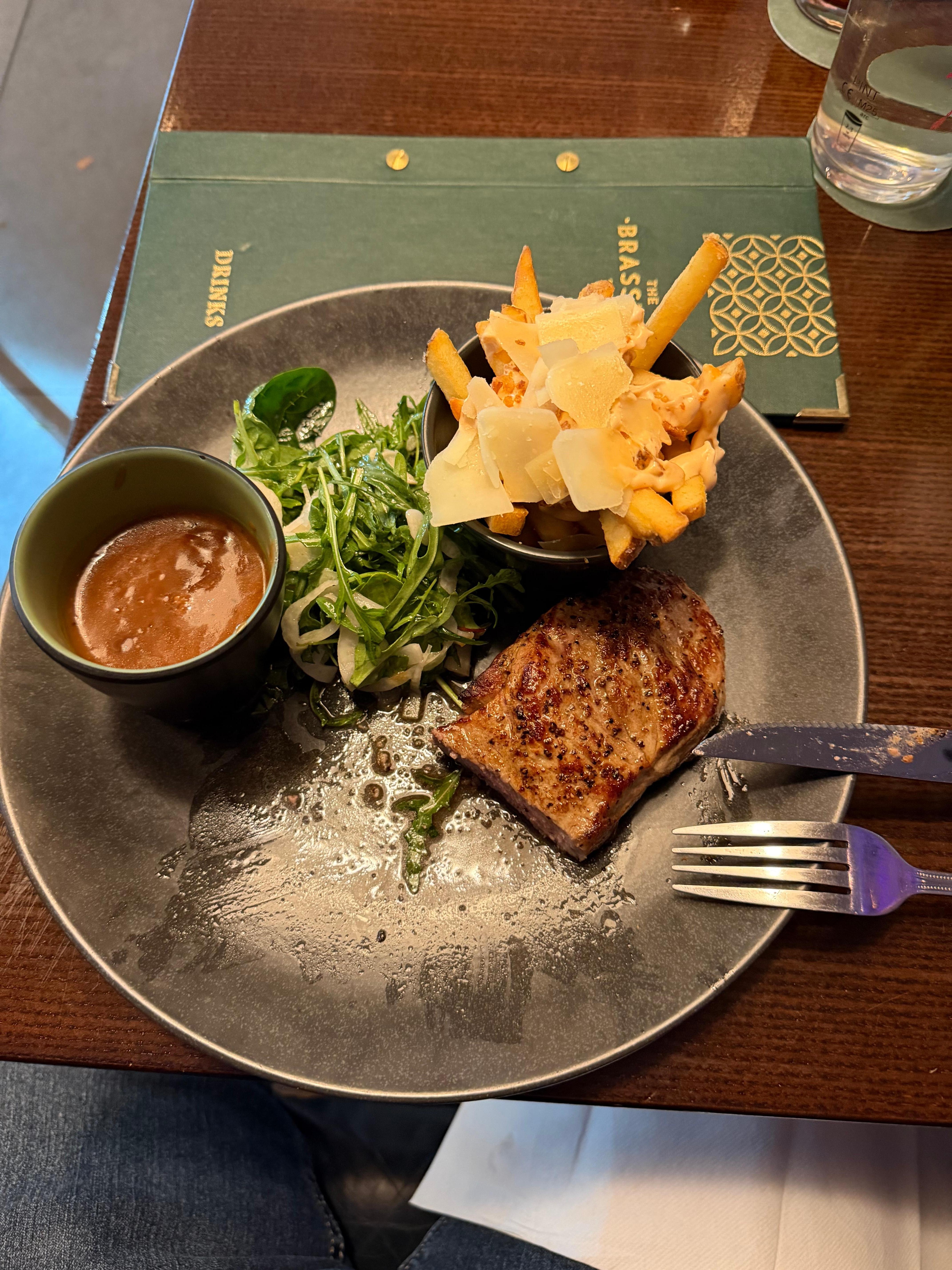 Strip steak with dirty fries dinner