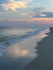 Walking along the beach at sunset, canât beat the beauty.