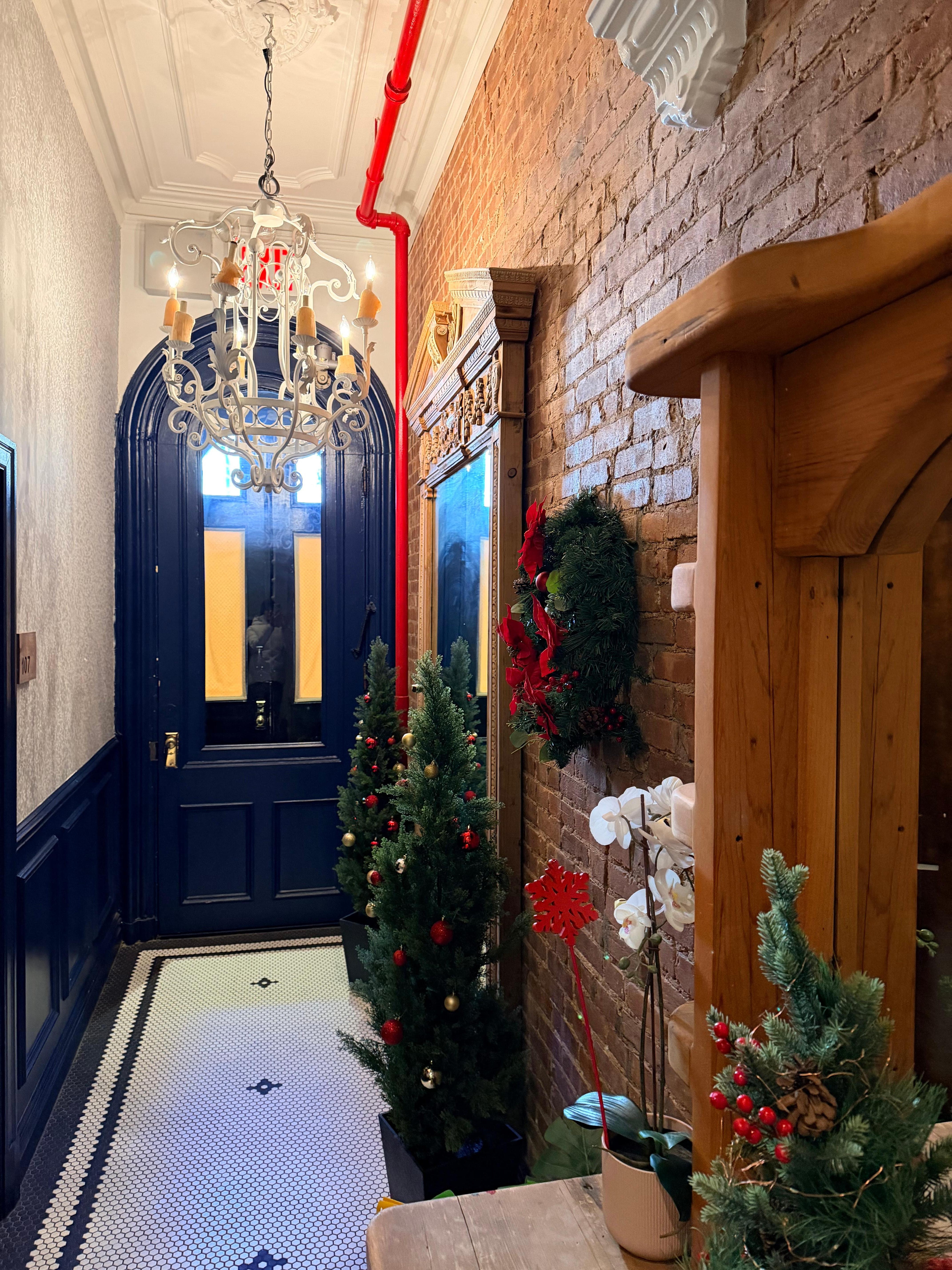 Hallway foyer of hotel connected building 