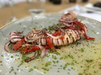 At the beach restaurant.