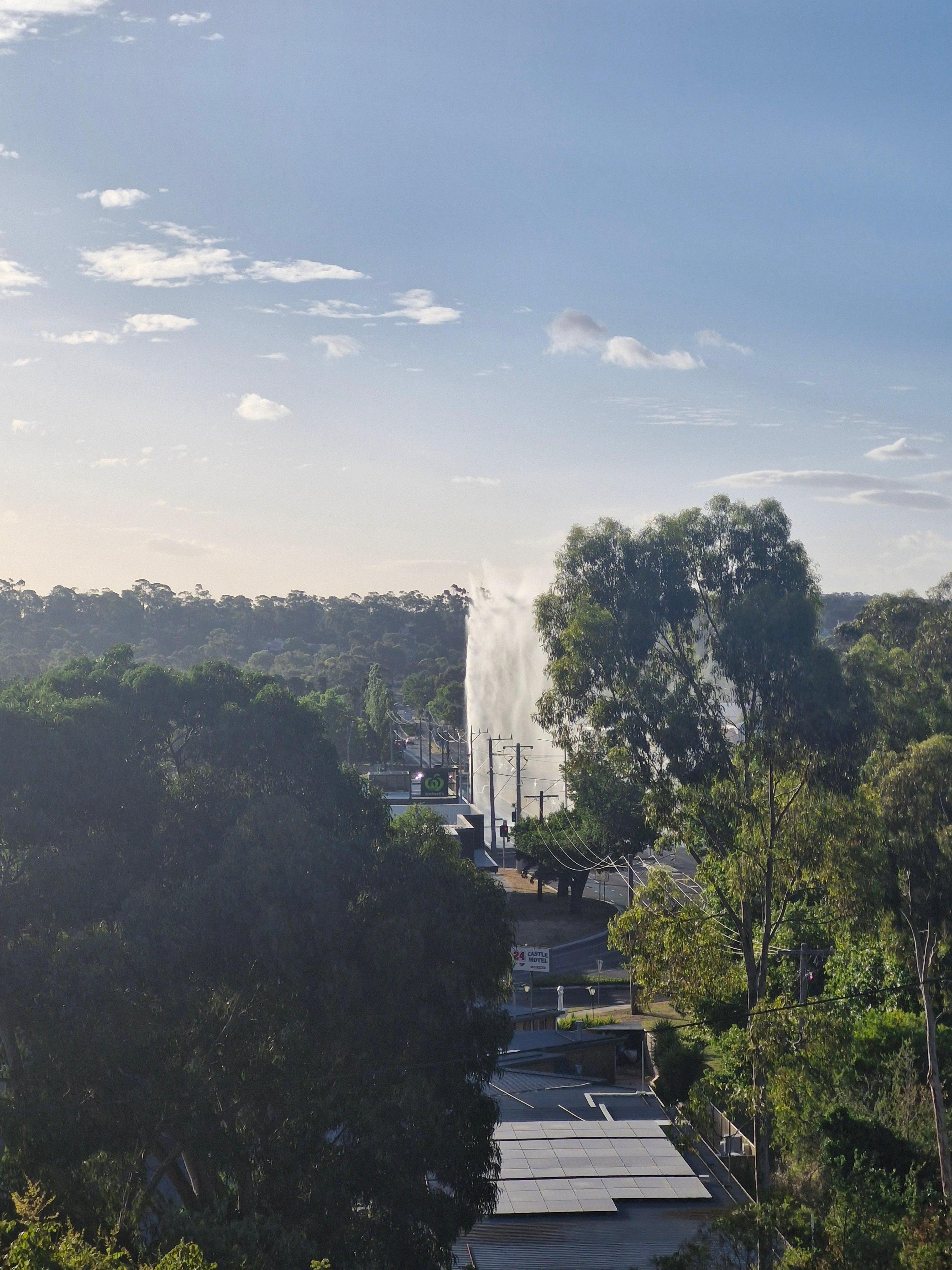 View from balcony and burst watermain
