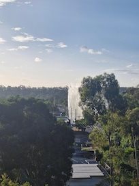 View from balcony and burst watermain
