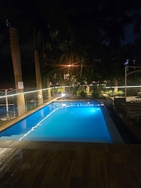 Pool deck at night