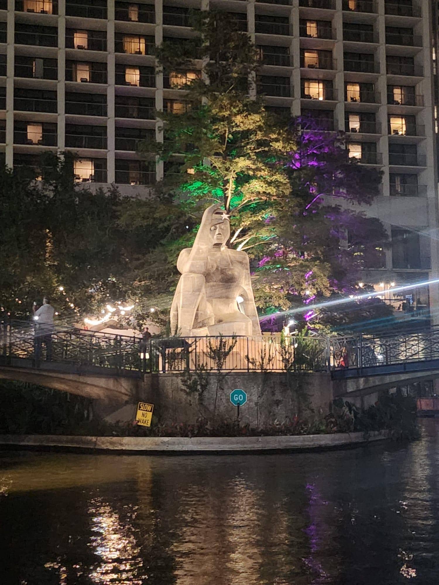 Beautiful riverwalk at night a short walk from the hotel 
