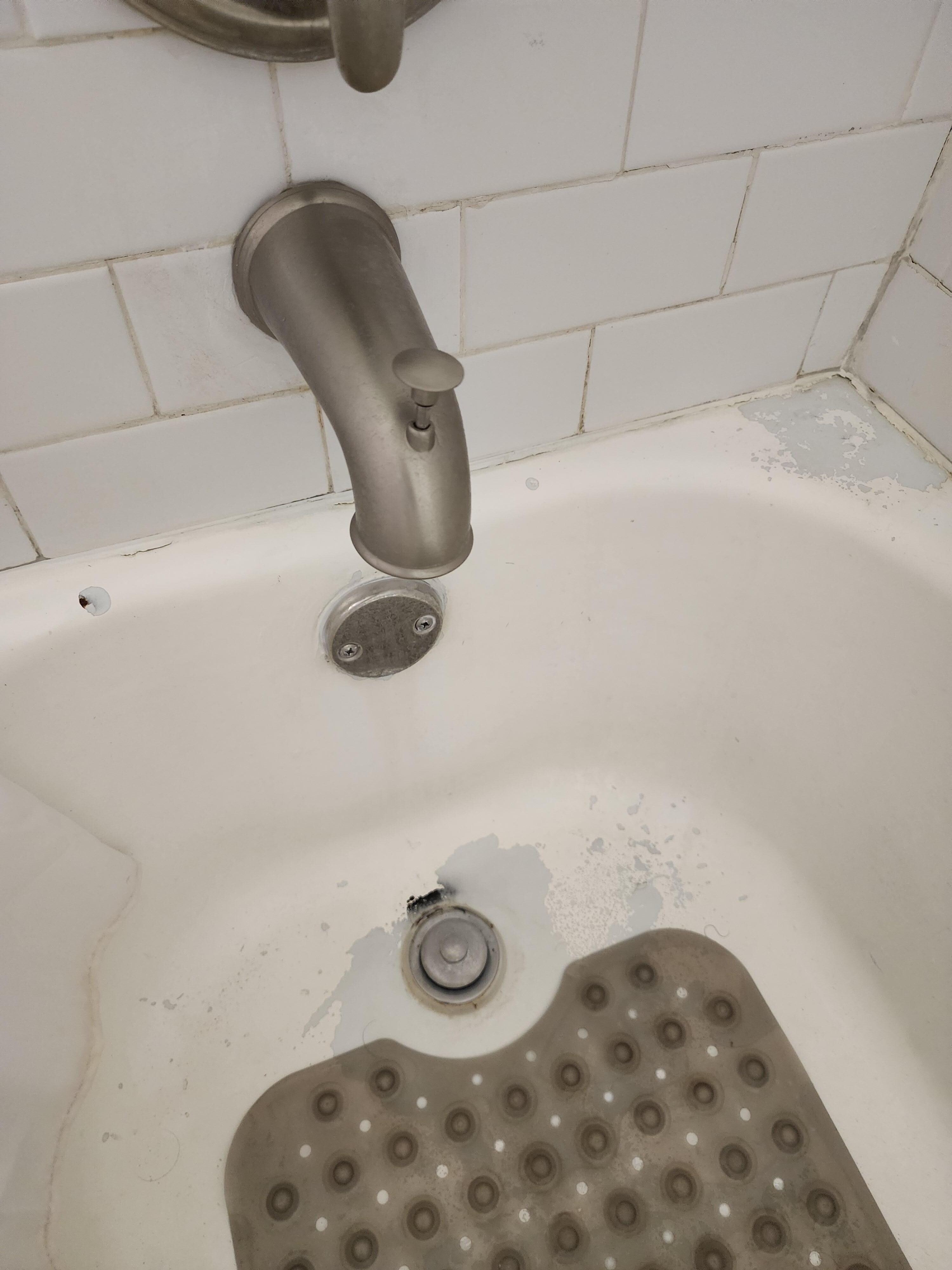 The shower/bath was flaking and unmaintained. The handle was loose as well. Low water pressure.