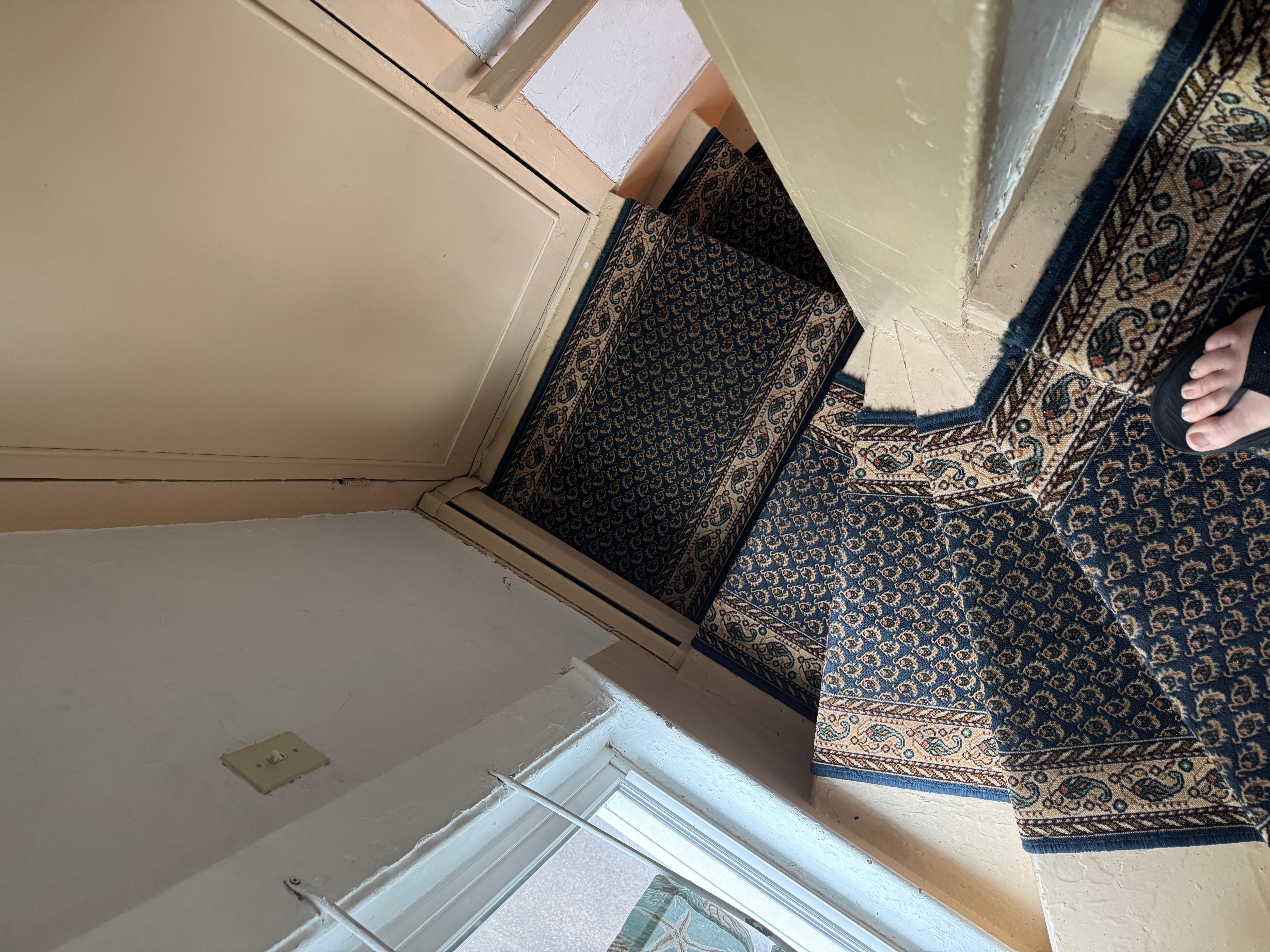 As I was walking down the inner stairs.
