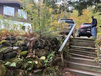 The stairs leading from the street to the entrance
