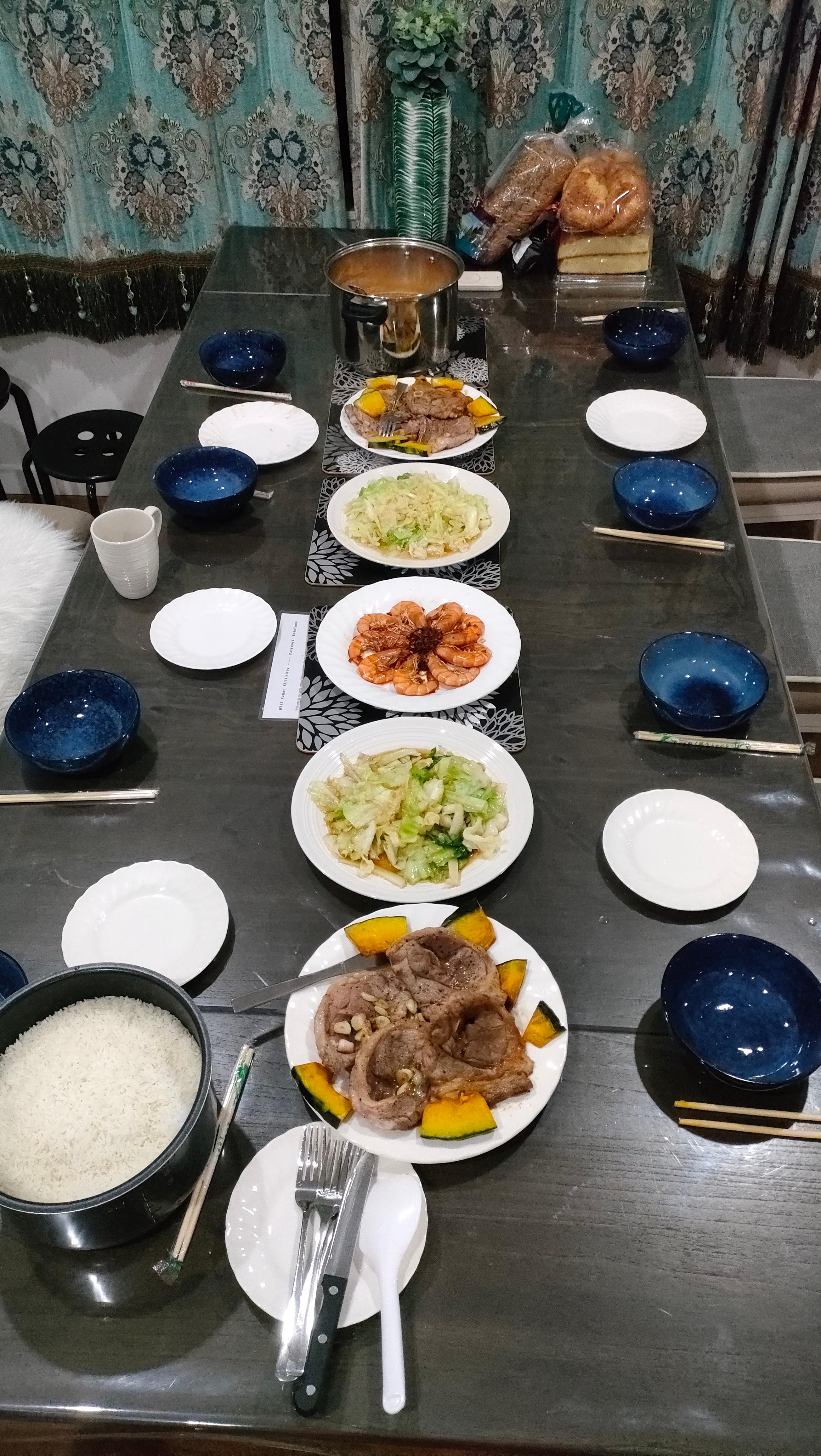 Big table for dinner.