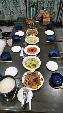 Big table for dinner.
