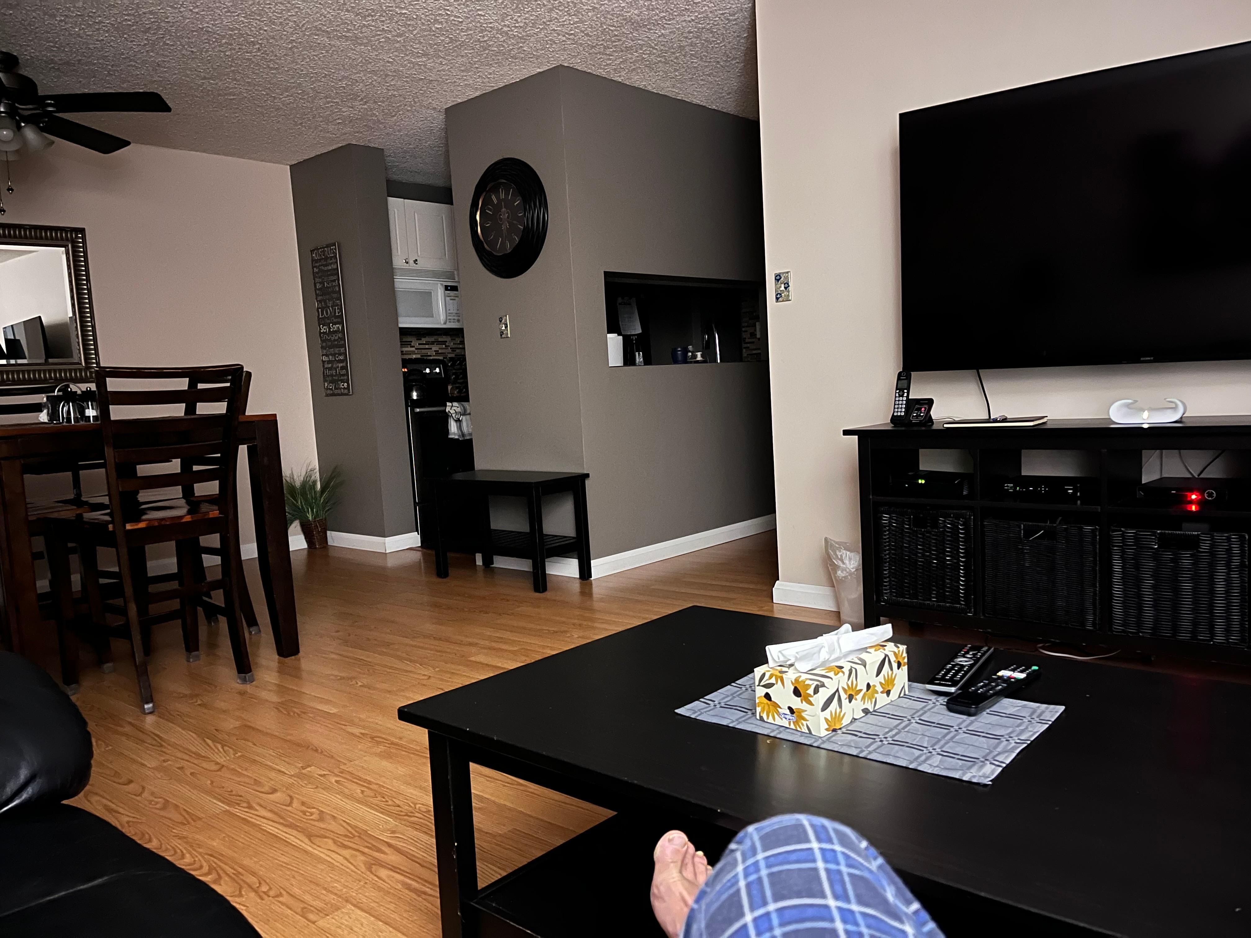 Morning coffee in the living room.