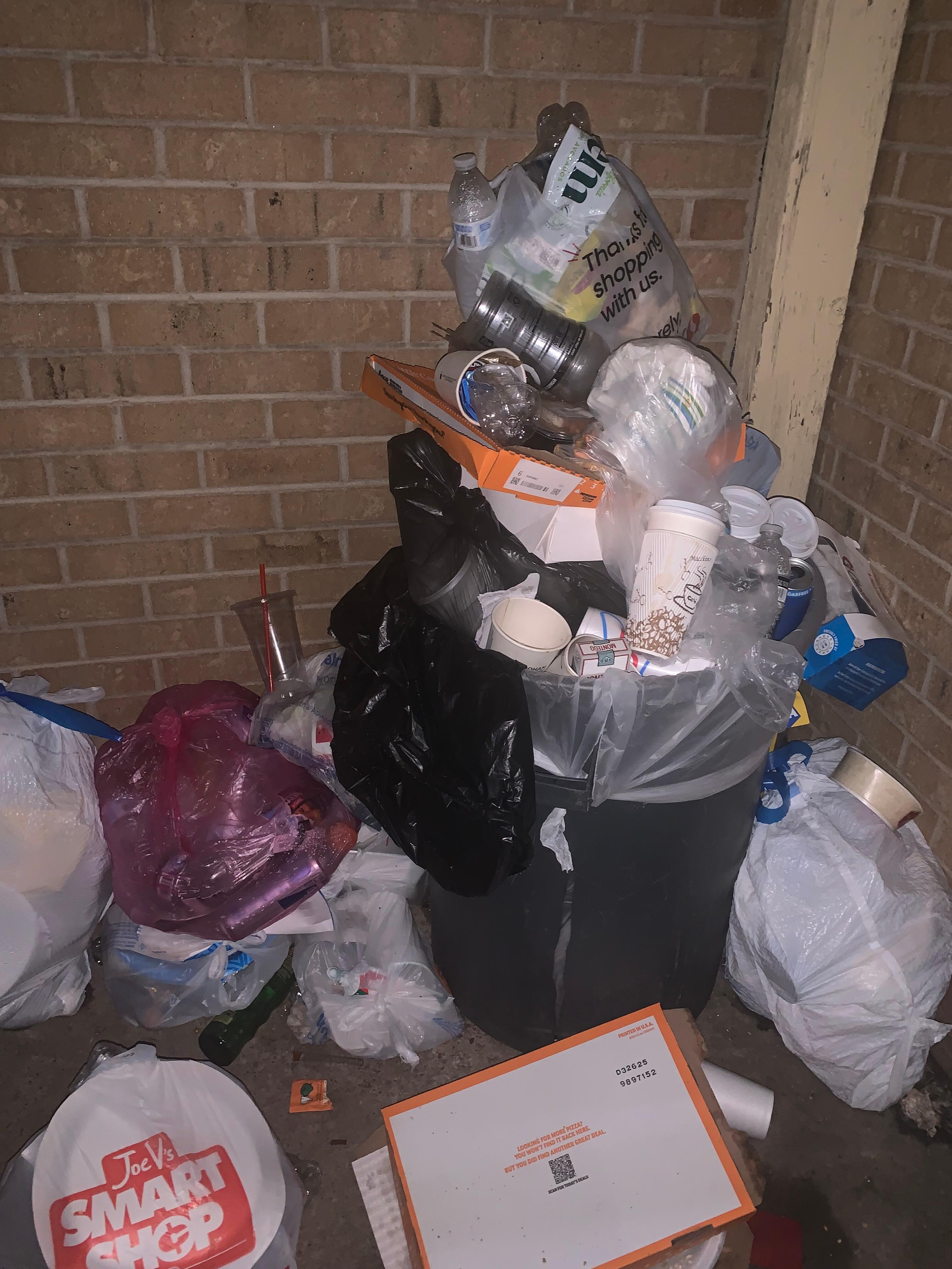Overflowing trash never picked up from when I got there