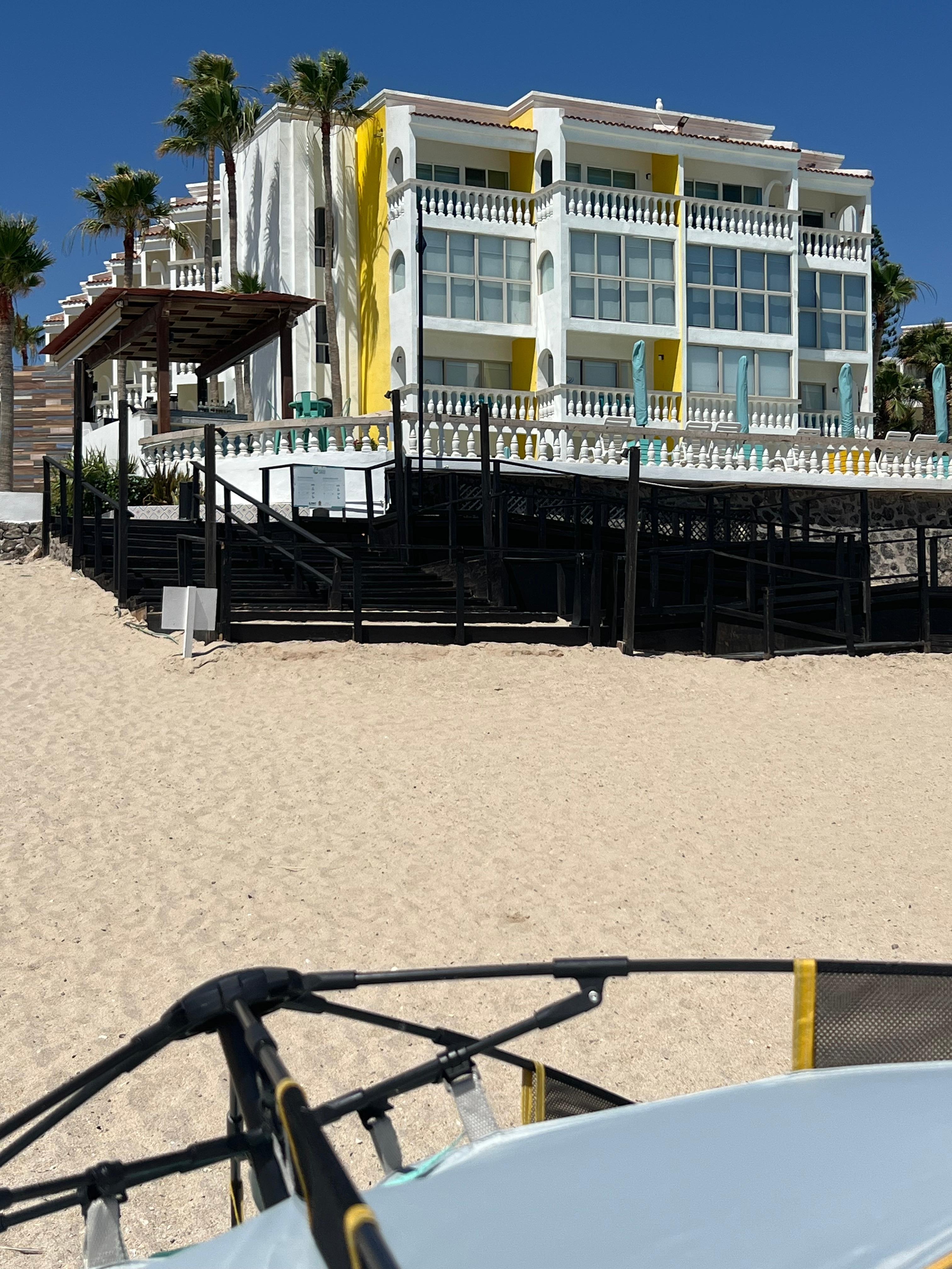 View of the hotel from our beach set-up