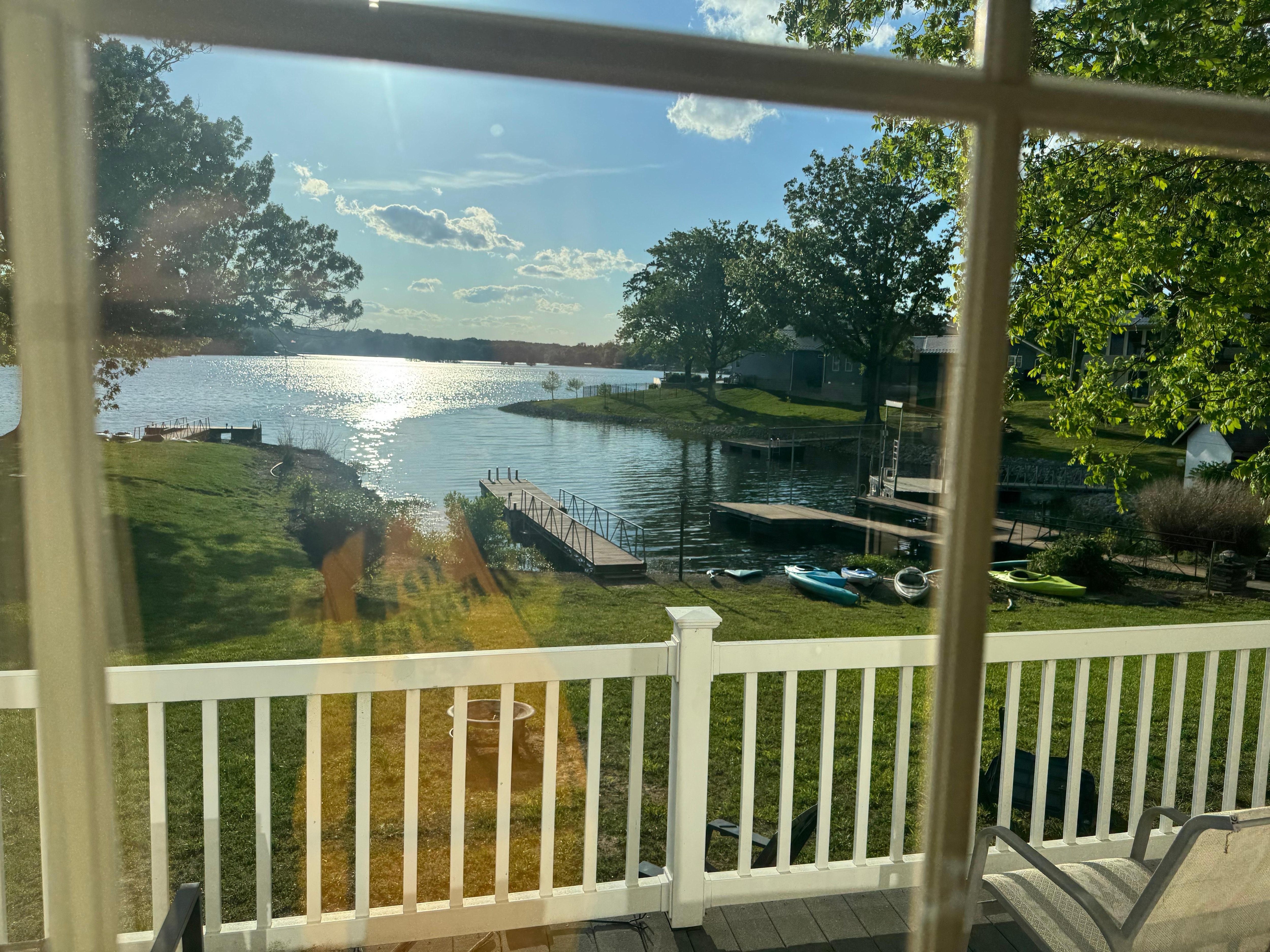 View of the lack from the living room. 