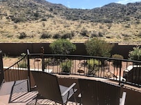 View of hiking trials and scenery from balcony.