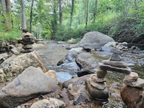 Stone balancing meditation to start our day off, my husband sat on the bench and would watch me while he drank his coffee perfect mornings