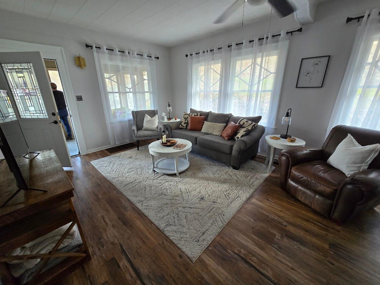 Roomy living room with comfortable furniture