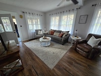 Roomy living room with comfortable furniture