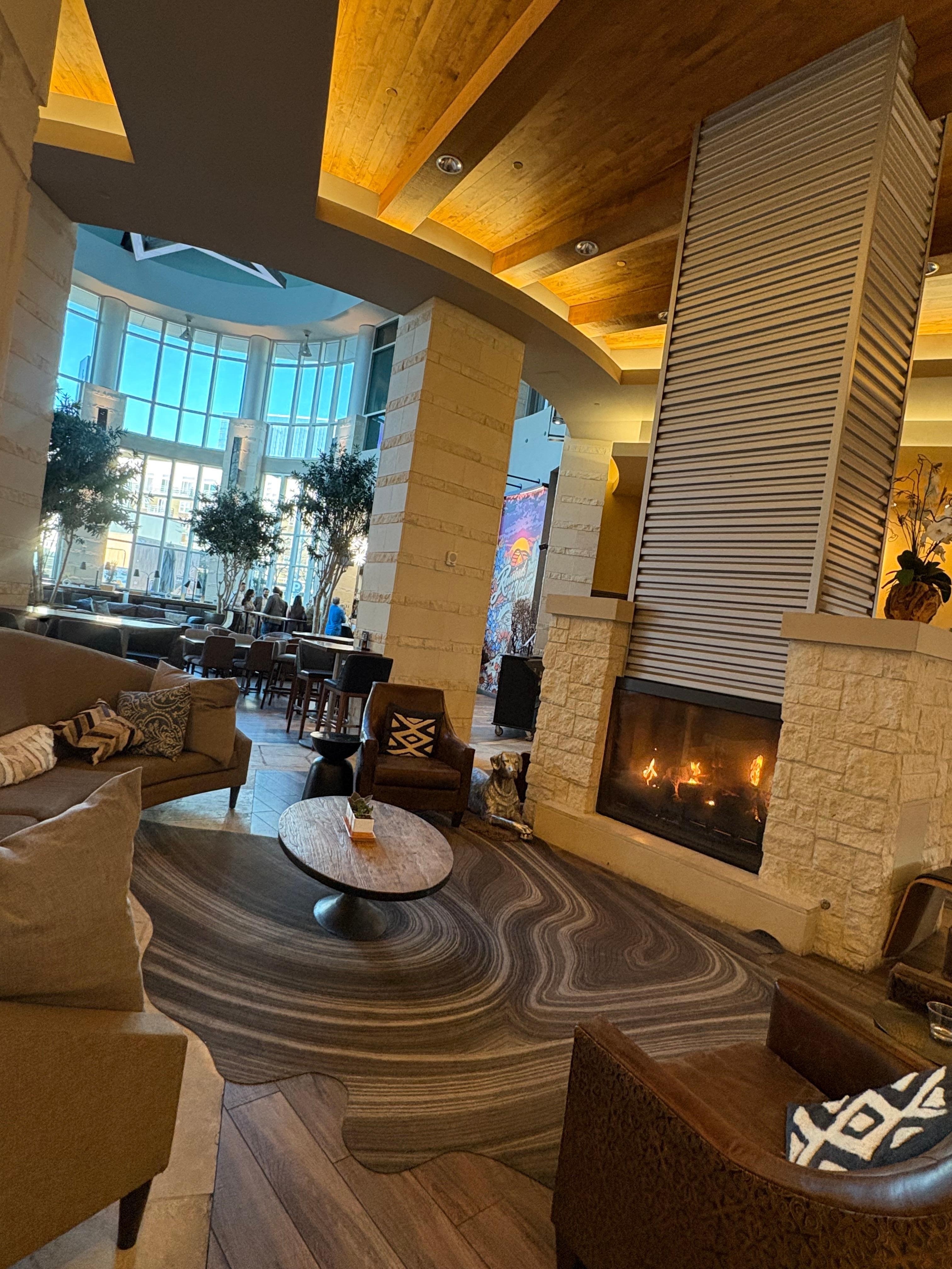 Cozy lobby fireplace