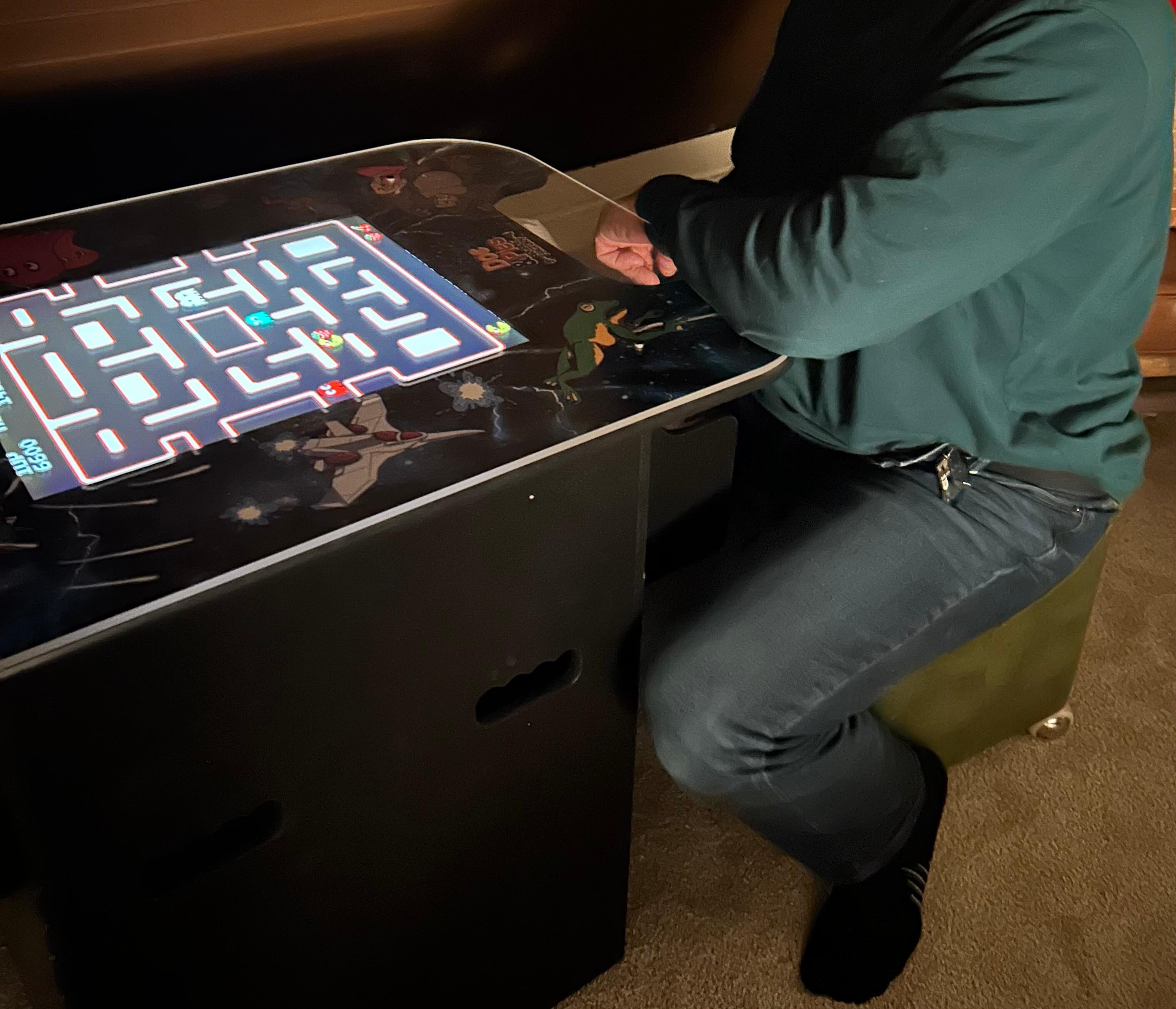 Husband trying to remember the Pac-Man pattern! 