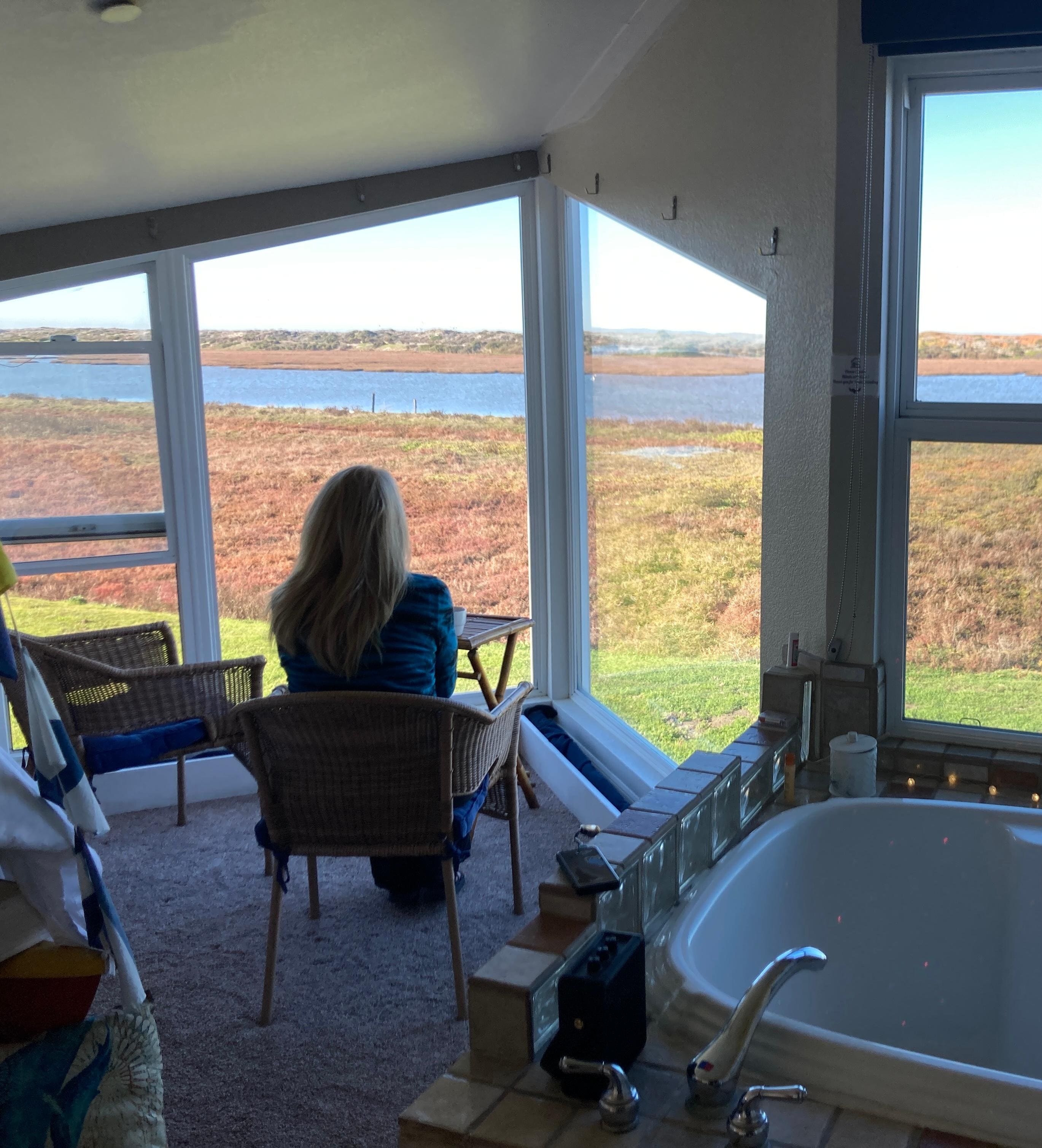 View from room with big soaking tub