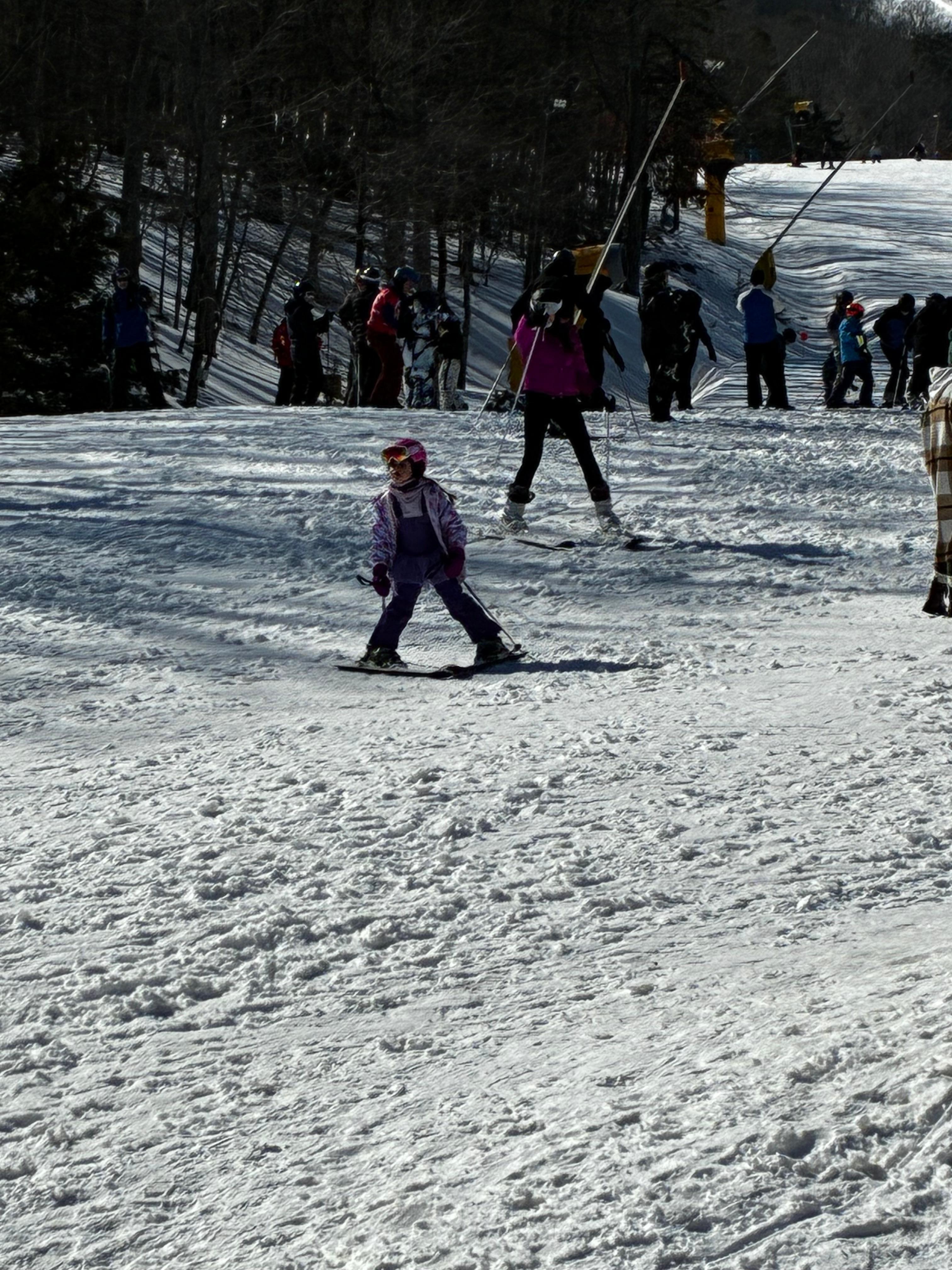 Skiing green and blue slopes