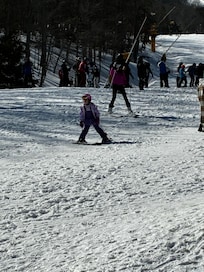 Skiing green and blue slopes