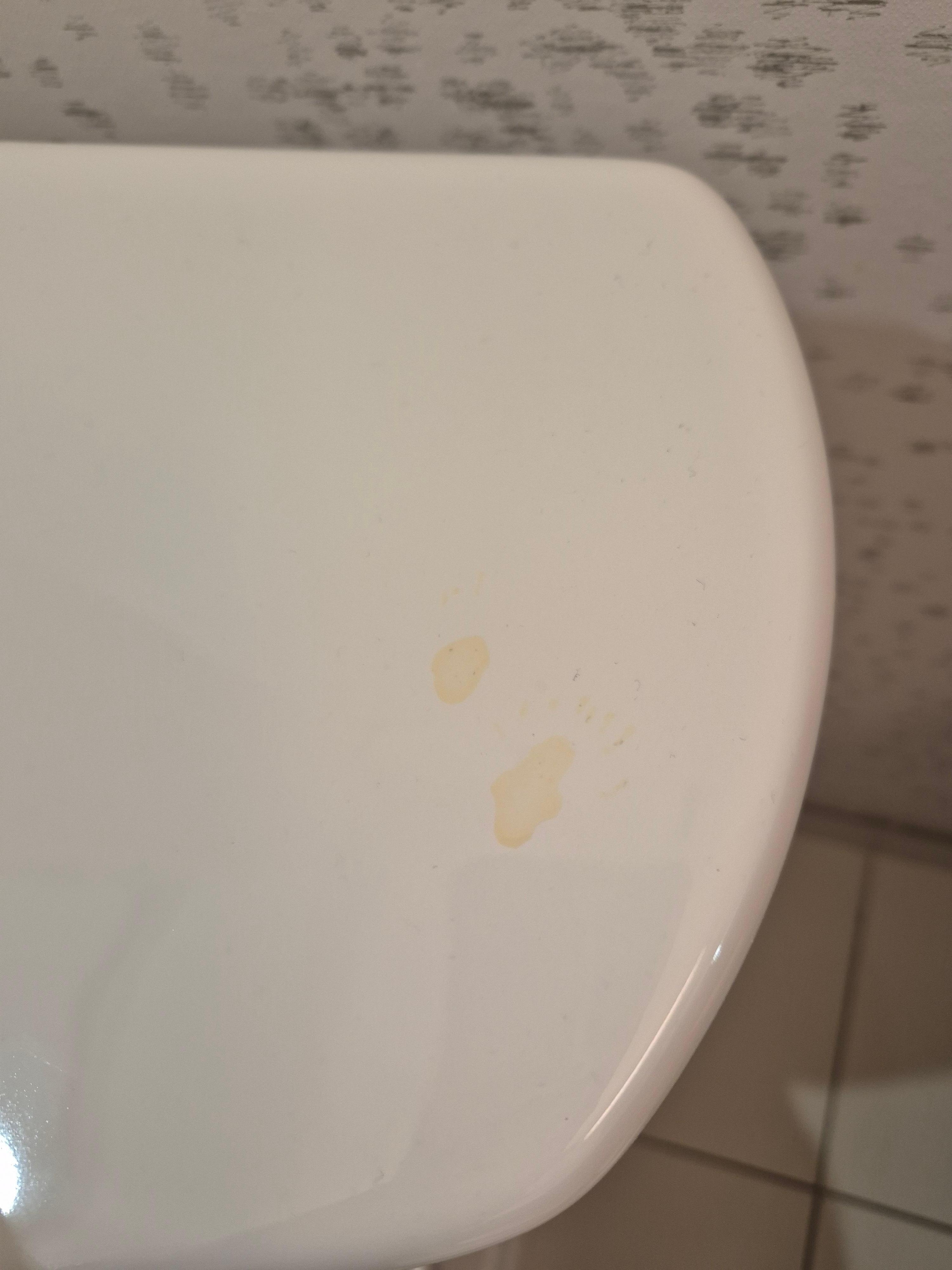 Yellow drips on taknllnknof toilet