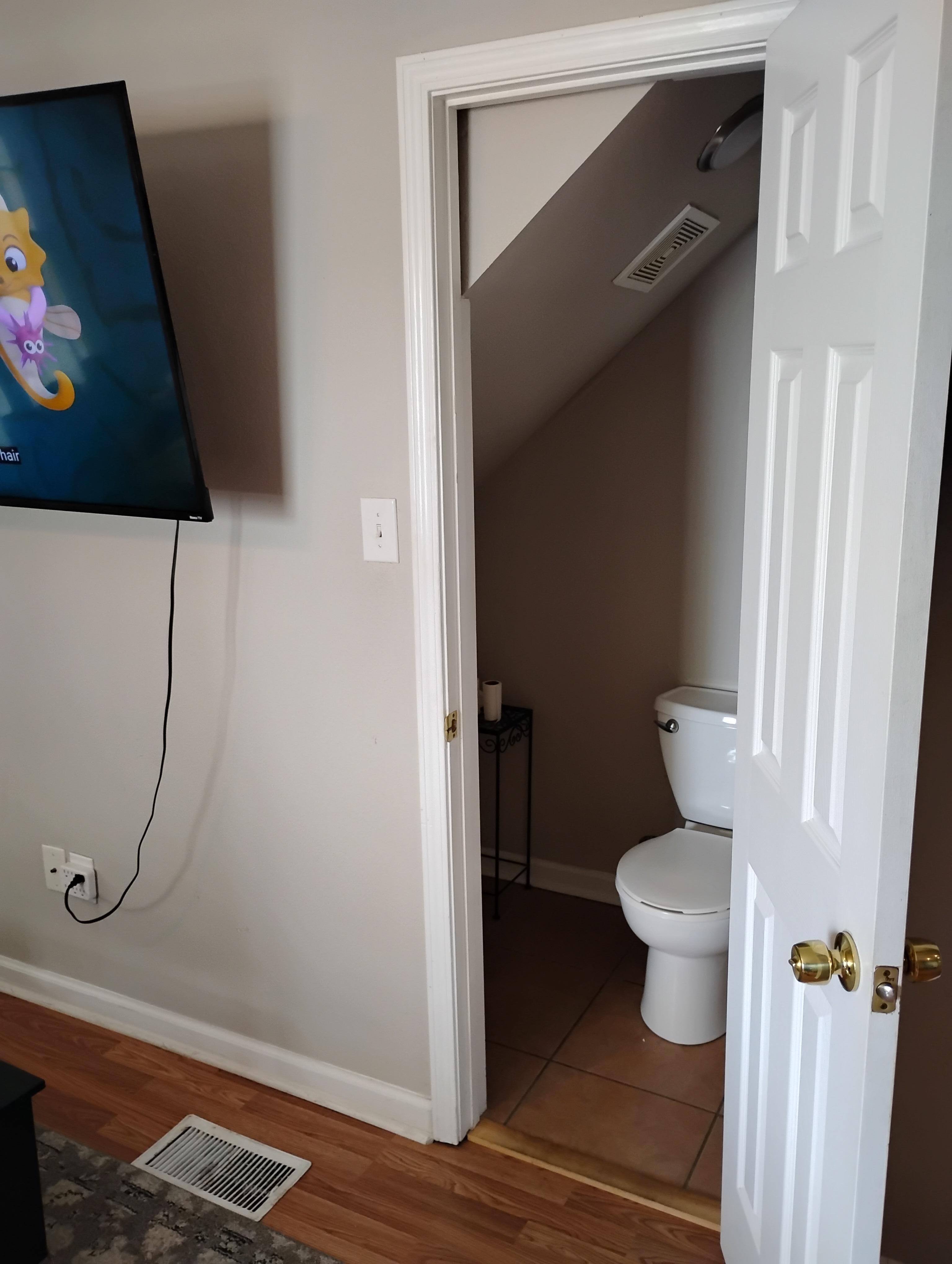 The half bath in the living room. Surprisingly convenient.