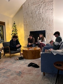 Cozy family room and round table great for playing games.