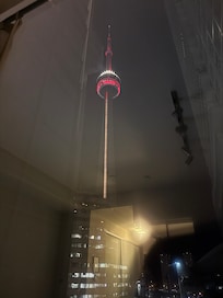 View of CN Tower at night from the window