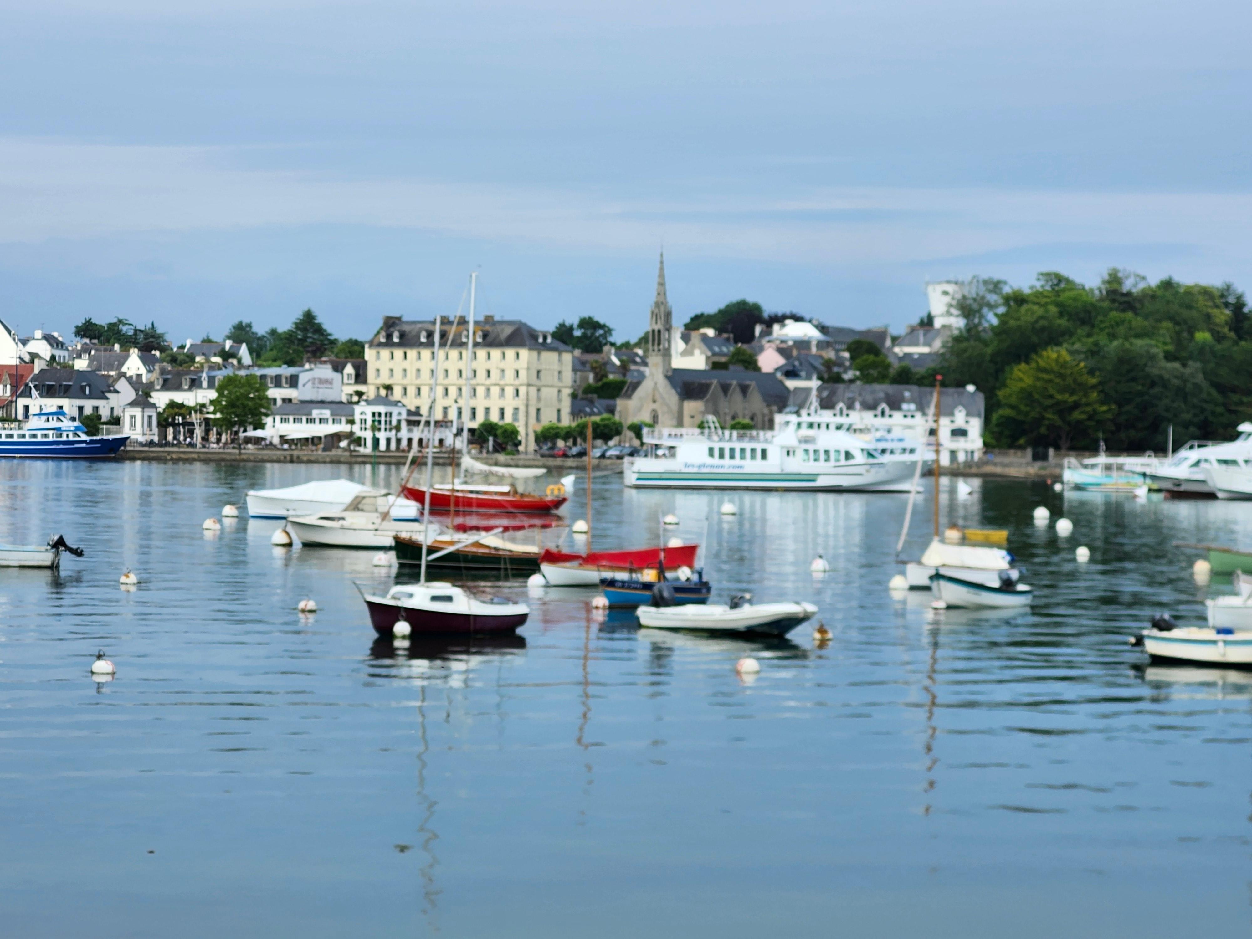 The hotel and church as viewed from across the bay.