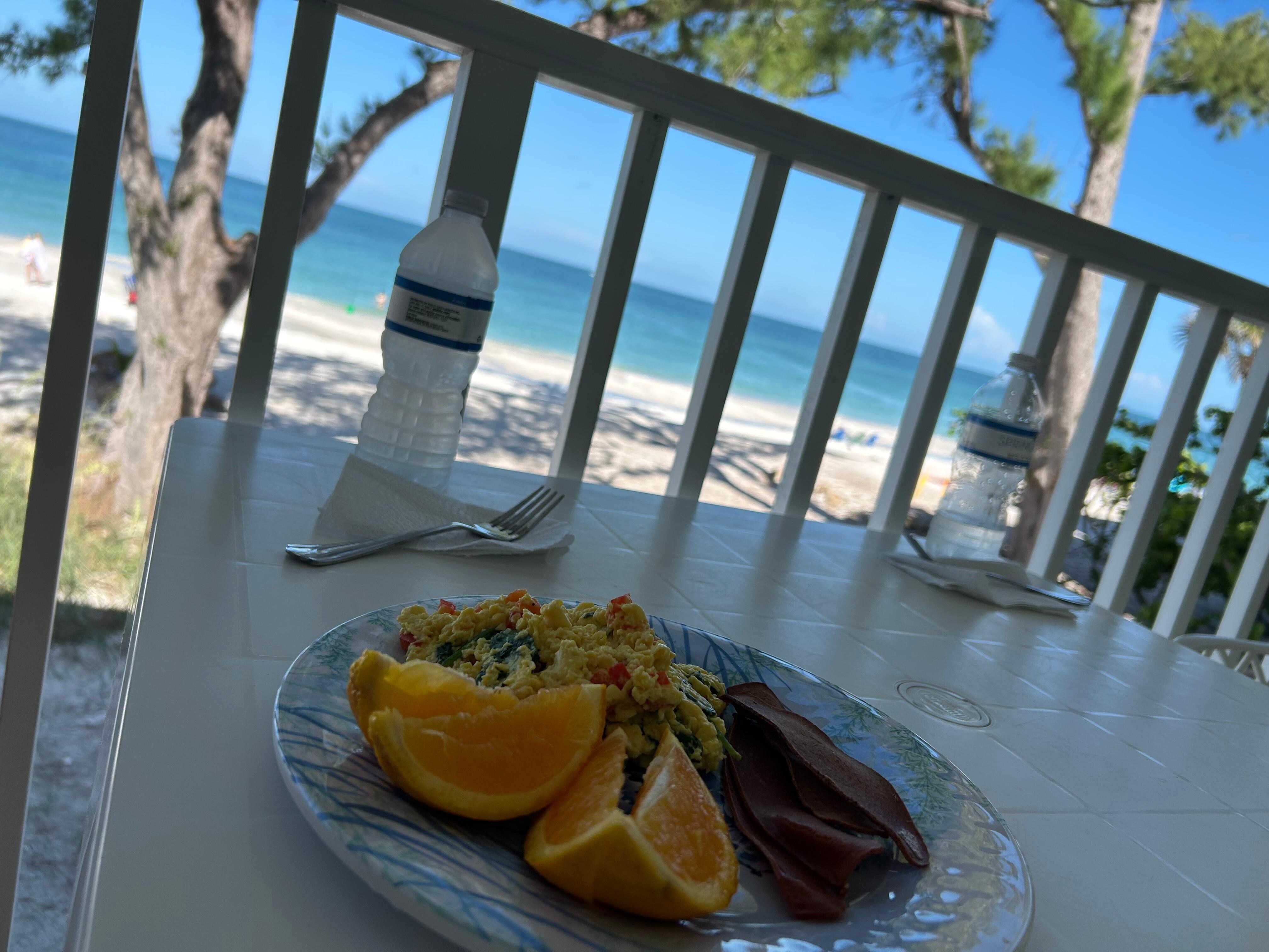 We would move the outside table closer to the edge for breakfast/lunch/dinner or when we wanted to hang out and just put it back when we were done so as to not get in the way of the other people 