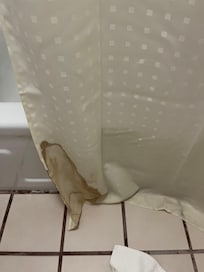 Stained shower curtain