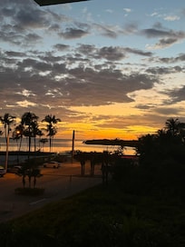 Sunset views from the balcony upstairs off our room.