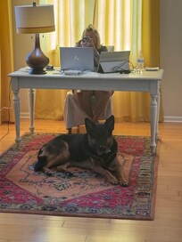 Wife working with helper.