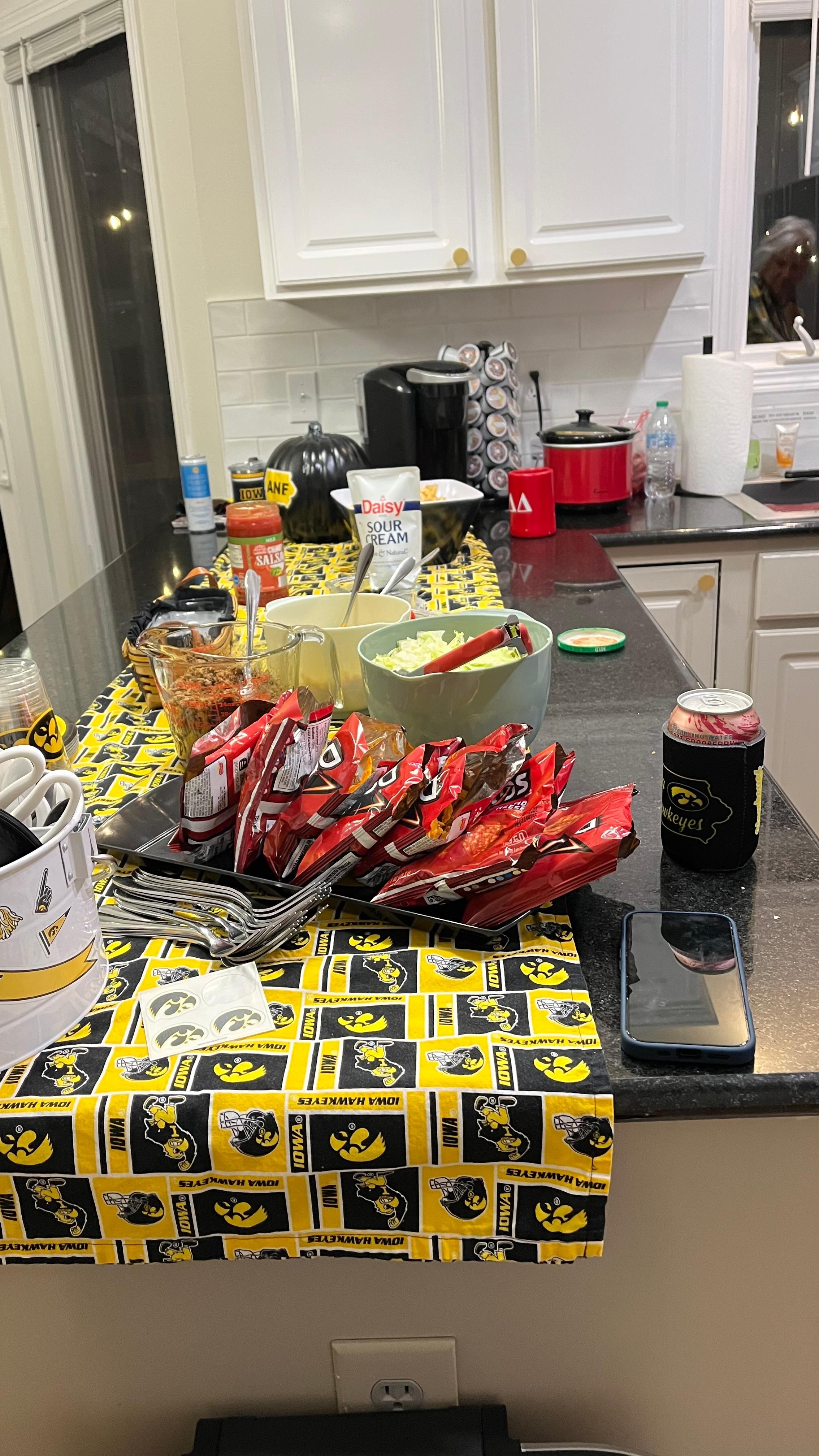 Tailgate set up on long counter