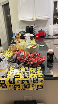 Tailgate set up on long counter