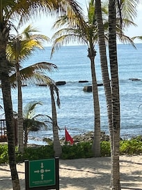 Red flags all along the beach.