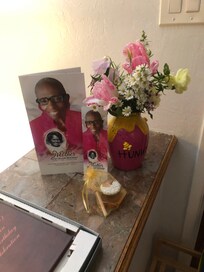 My mom recently died. It was nice to have her presence in the home too. The flowers are from my nephew and niece baby shower of the soon to be born baby.