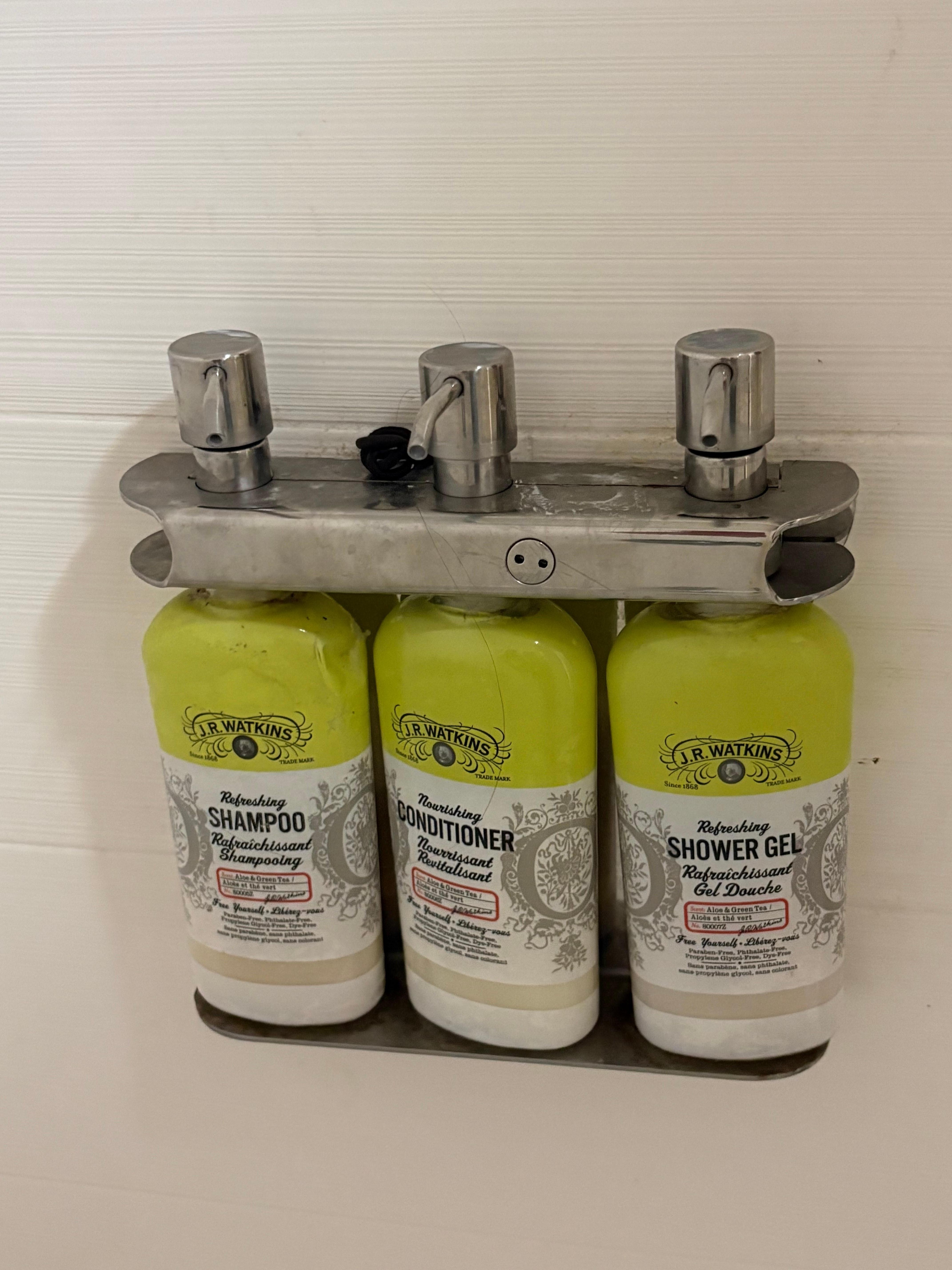 Hair tie and hair left on amenities 