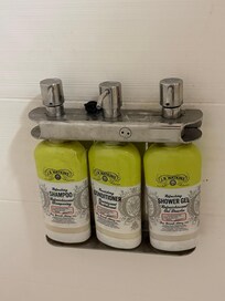 Hair tie and hair left on amenities