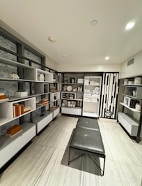 Lobby with self-serve complimentary toiletries and utilities