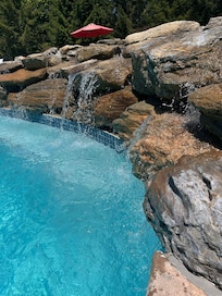 Rock water fall at the poolside