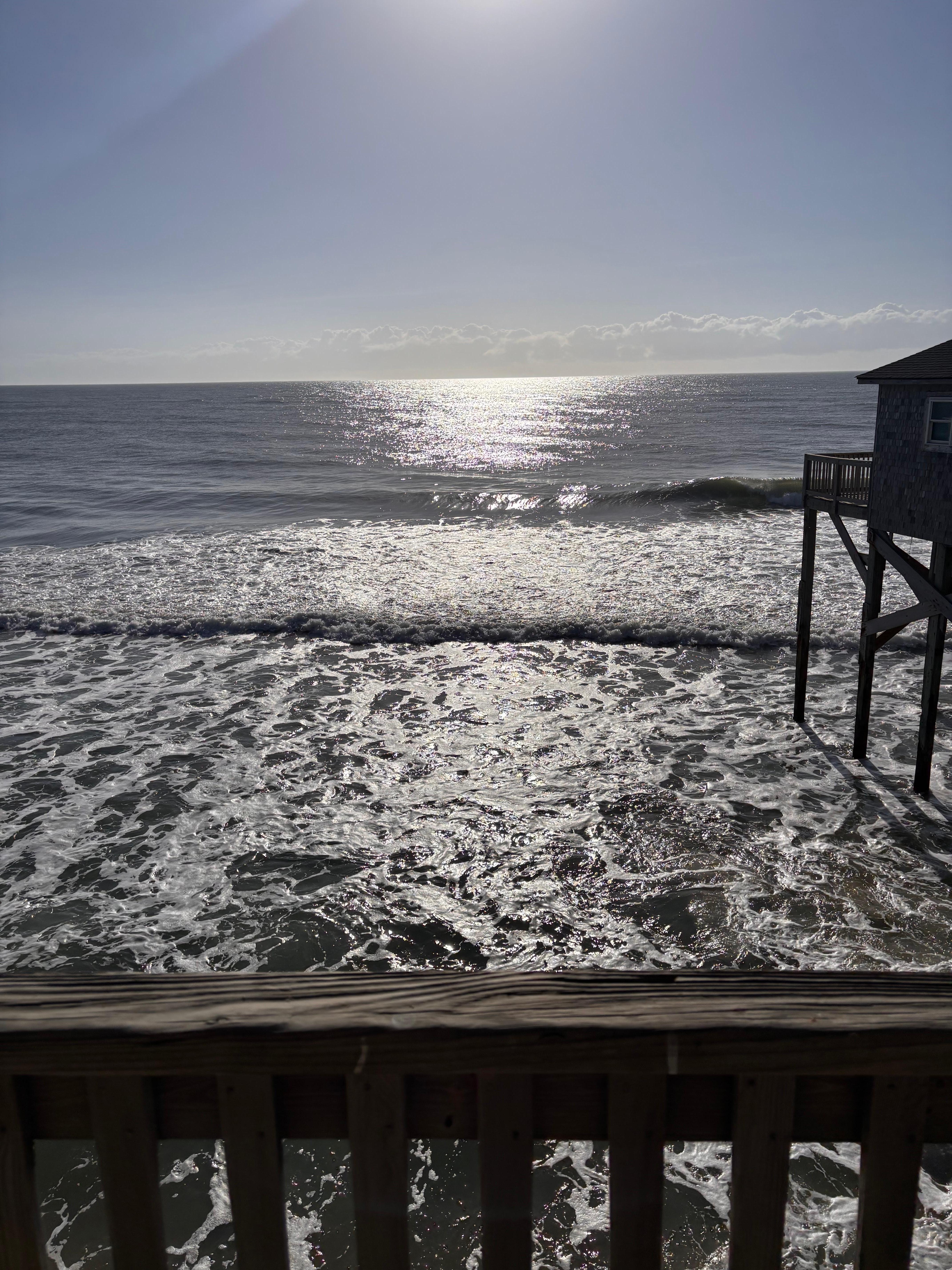 No beach front, just ocean, low tide