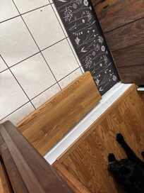 Moveable step placed at high step up from kitchen into dining area
