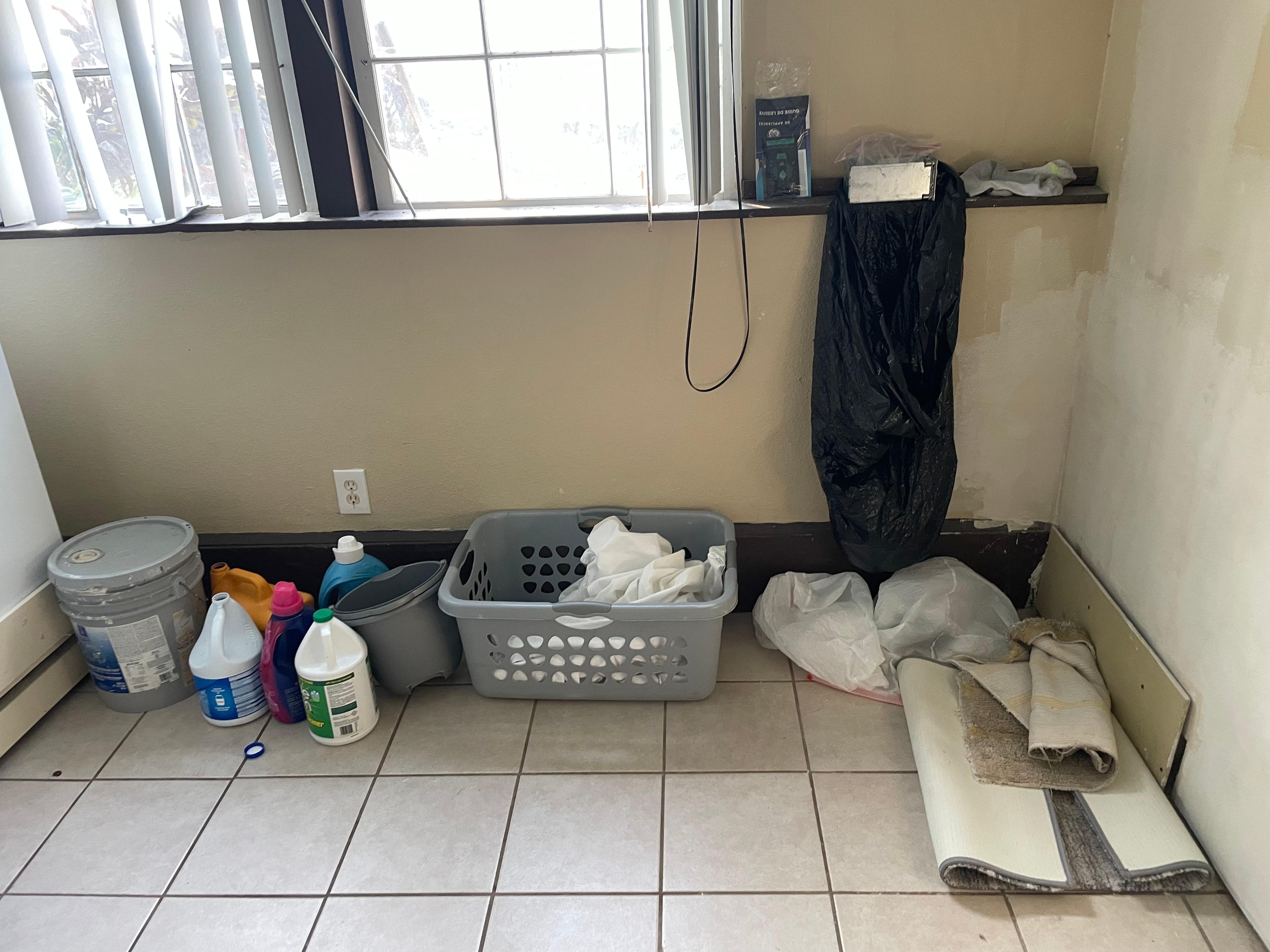 Laundry room-- messy and smelled really strongly of chemicals.