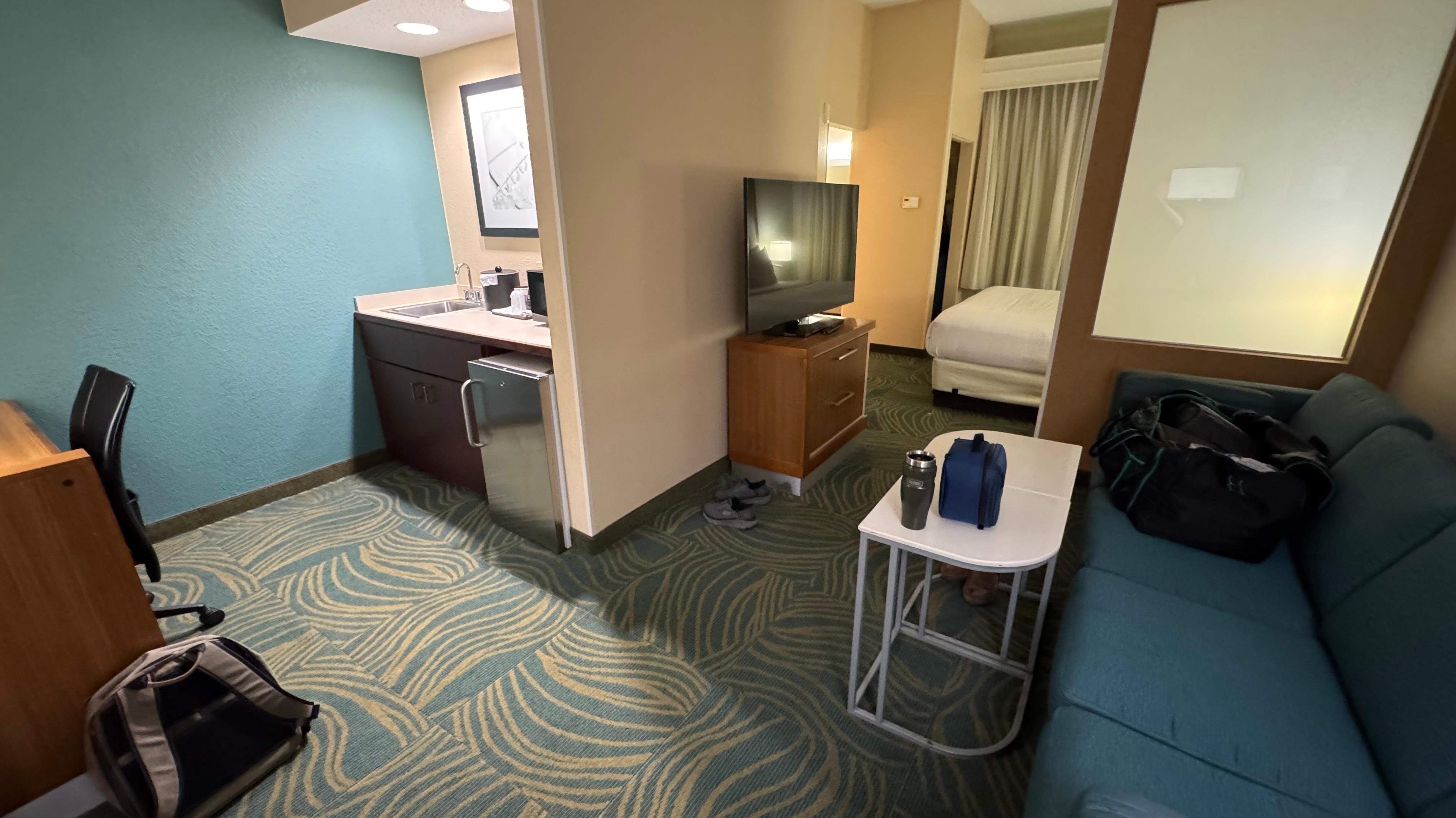 King suite. Lots of space, kitchenette, big desk, nice couch.