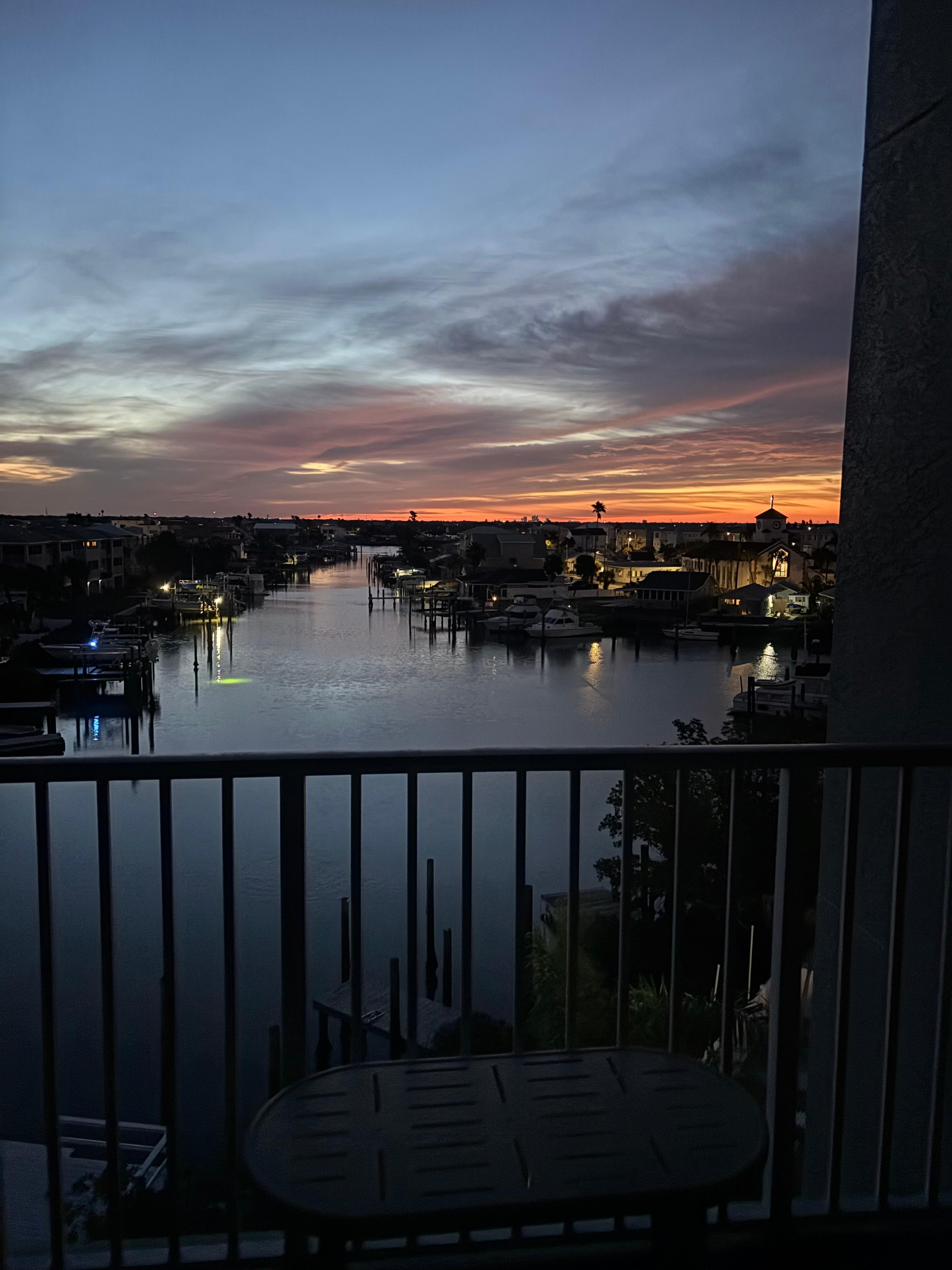 Sunrise from the balcony overlooking the bay.