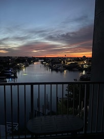 Sunrise from the balcony overlooking the bay.
